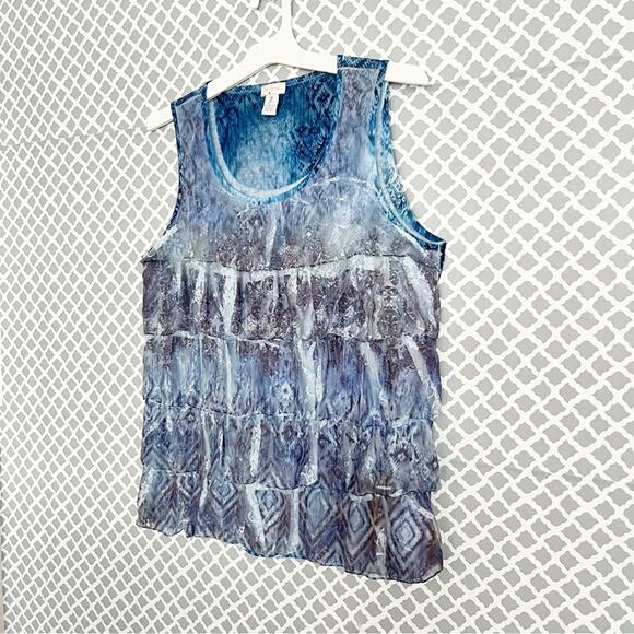 CHICO’S Blue Ikat Print Lace Ruffle Tank Top - Size 2 | Large | 12 - Picture 4 of 9
